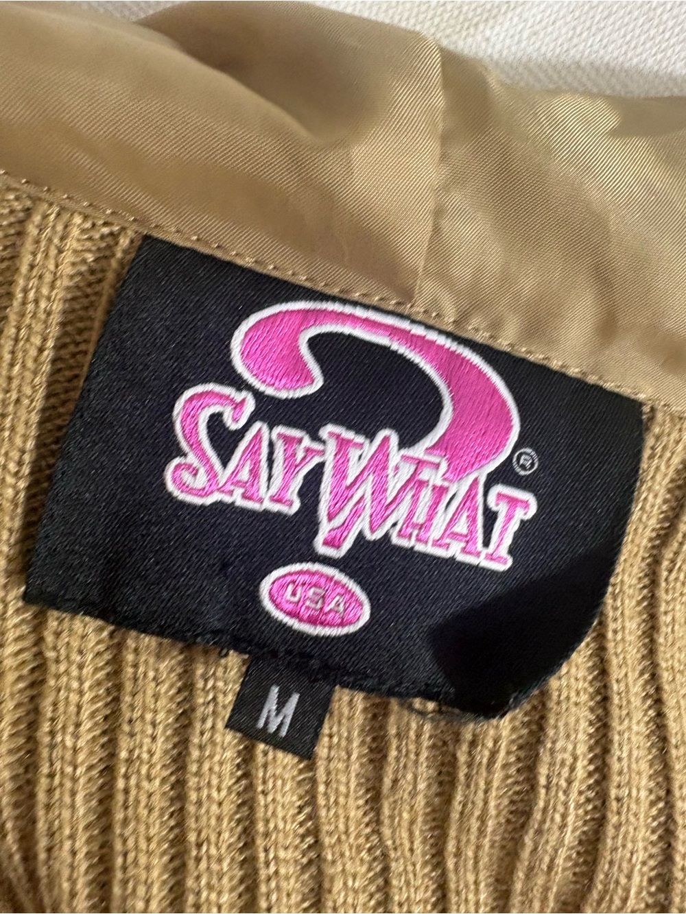 Vintage Say What? Women's Hooded Teddy Sweater Jacket in Tan - Picture 8 of 9